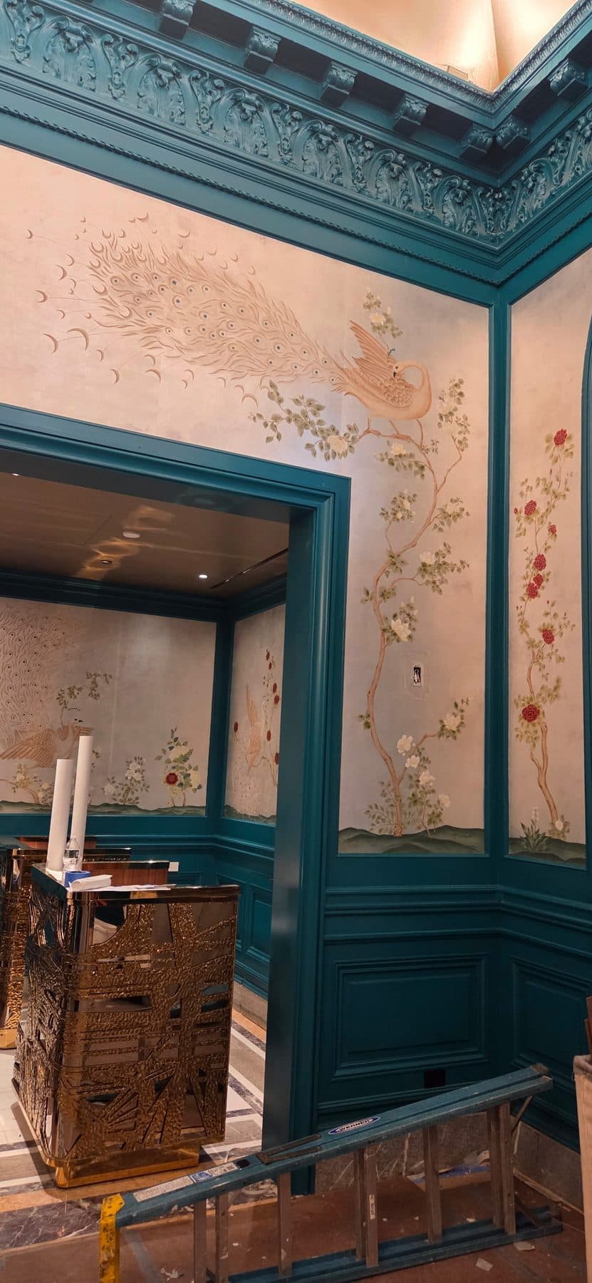 Chinoiserie floral in a paneled sitting room